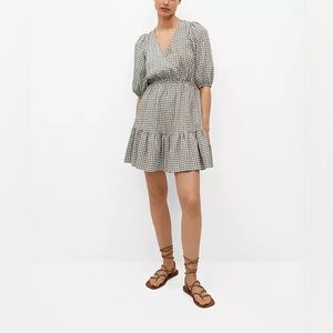 Mango MNG Vichy Check Dress Green and White Gingham Mini Cotton Blend Size 8